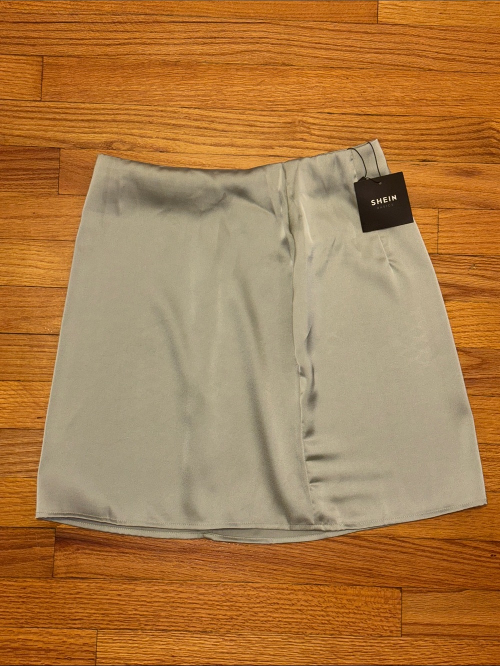 SHEIN Basics Satin Mini Skirt Sage Gray Size Medium M NWT